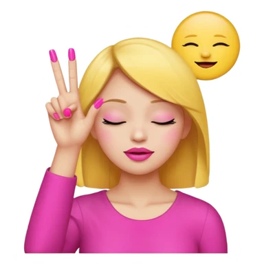 Yellow circle emoji sighing and drumming fingers up the side of their head the eye is closed it is a side profile pink lipstick and pink nails sticker