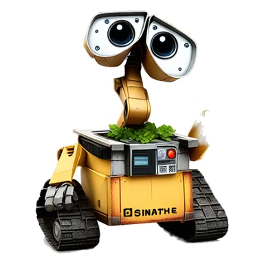 wall-e holding an old boot that has a plant sticker