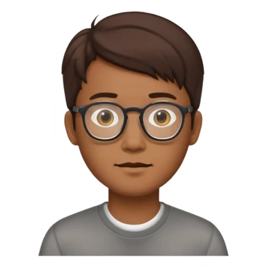 Asian male, with goatie, wearing glasses, medium length hair, brown sticker