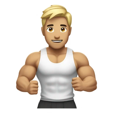 asian personal trainer short golden hair white vest man flexing bicep sticker