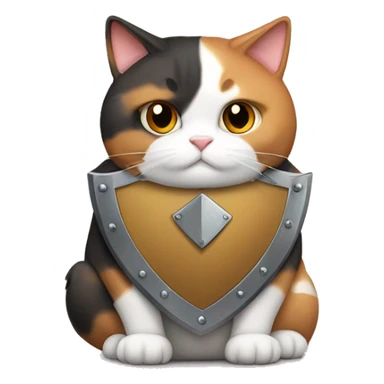 Fat calico cat with a shield  sticker