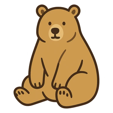 flat toon style blonde grizzly bear sitting, full body icon sticker