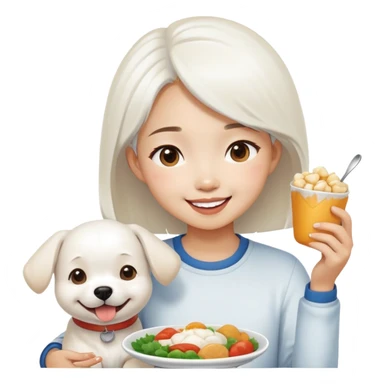 Asian girl sharing food with white dog sticker