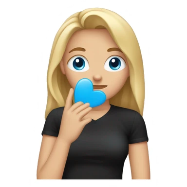 girl with dirty blond hair and blue eyes facepalm with a black shirt that says LOVE sticker