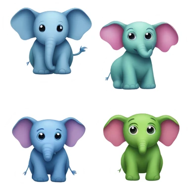 A blue elephant and a pink elephant and a green owl sticker