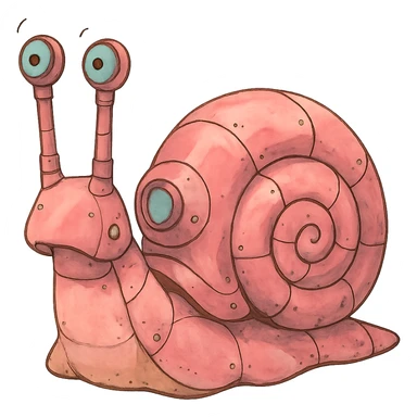 ghibli style pink robot snail sticker