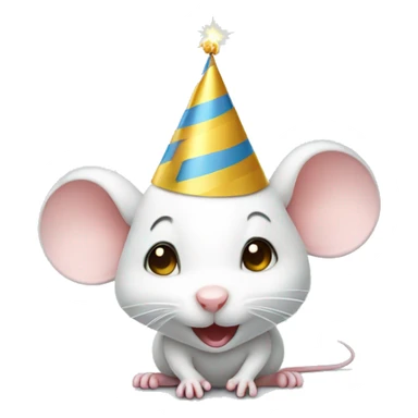 Cute little white mouse wearing birthday hat sticker
