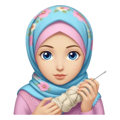Turkish beautiful finish Konya girl blue eyes with pastel floral hijab does knitting  sticker