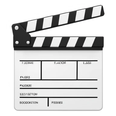 geometric outline clapperboard, precise thin black lines, no interior details except one diagonal sticker