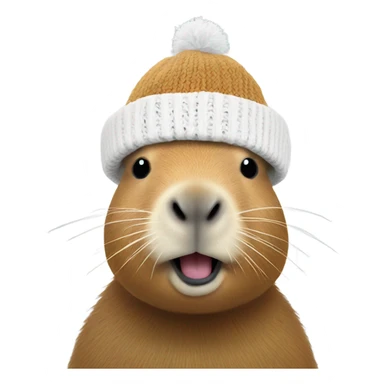 Capybara in a white knitted hat sticker