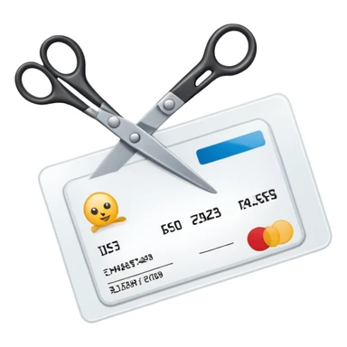 Scissors cutting ID card in 2 parts. Realistic sticker