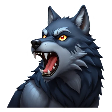 cinematic-noble-fierce-werewolf-howling-portrait-emoji, poised-and-imposing, with a fierce wolfish face tilted upwards in a haunting howl, glowing eyes full of primal ferocity, sharp, and a rugged snout, fur rippling in shades of midnight black and silver, muscles tensed as the powerful howl echoes beneath the moonlit sky; rendered with realism, capturing the raw, untamed power of the beast in its wild, primal state sticker
