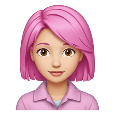A light-skinned woman with pink hair styled, brown eyes, and a gentle smile. sticker