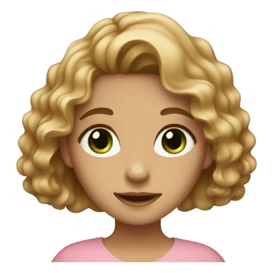 Girl with a pink dress with green eyes and wavy hair light brown sticker