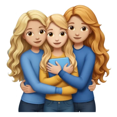 Three friends hugging, one with blonde long wavy hair, the other with ginger long hair and the other brunette long hair sticker