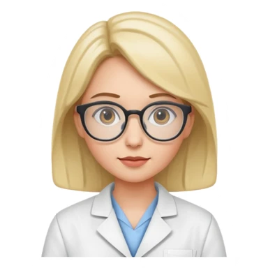 Portrait of a young female scientist wearing a white lab coat, glasses sticker