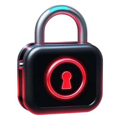 Holographic and glassmorphic black lock, red neon inside sticker