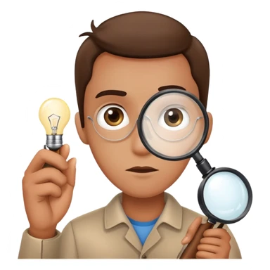 curious person with magnifying glass and lightbulb sticker