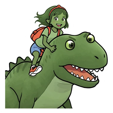 A girl riding a dinosaur  sticker