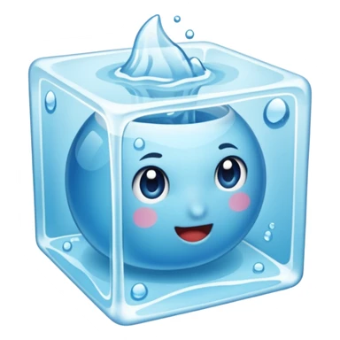 Quero que, com base nos emojis da apple, crie um emoji de um cubo de gelo derretendo, esse emoji não deve ter rosto nem nada, é apenas um cubo de gelo com uma pequena poça de água embaixo que derreteu do cubo sticker
