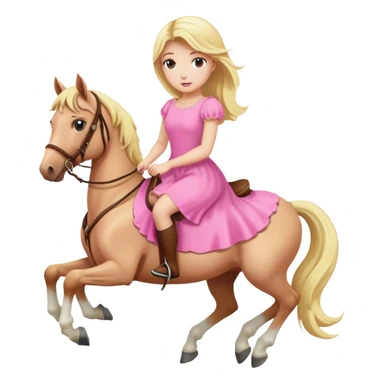 a blonde girl wearing pink dress and riding a horse  sticker
