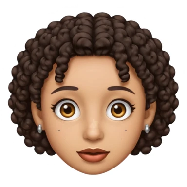 an emoji with a mixed skin color, short dark brown curly hair with 2 silver stud earrings on both ears and 2 slits on each eyebrow sticker