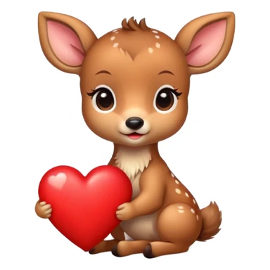 Cute baby deer holding a heart sticker