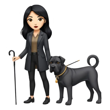 Stylish woman with long black hair and a black Cane Corso dog with cropped ears sticker