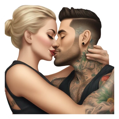 Hyper Realistic beautiful woman in the arms of a very handsome tattooed man kissing  sticker