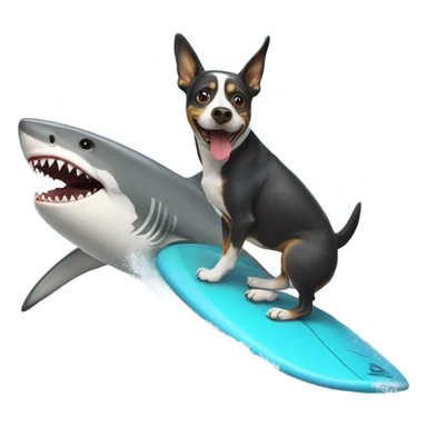 Dog surfing on a great white shark sticker