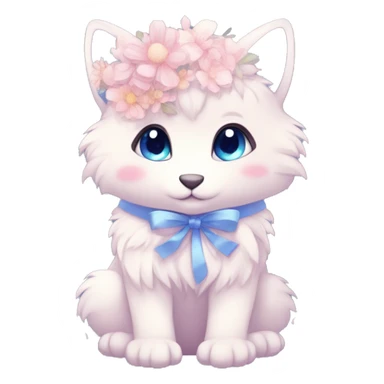 Anthro Cute Cool Blushing Pastel Innocent Shy Kawaii gorgeous sparkly ethereal fantasy anime animal creature with blue eyes furry sona with flowers and ribbons beautiful aesthetic sticker