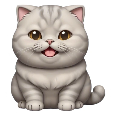 Cinematic Cute Chubby Grey Scottish Fold Cat Portrait Emoji, Head tilted playfully and yawning, round and plump body with sleek soft grey fur and subtle blue undertones, adorable folded ears, Simplified yet adorable features, highly detailed, glowing with a warm, friendly glow, high shine, curious yet calm, stylized with a touch of whimsy, bright and endearing, soft glowing outline, capturing the essence of a mischievous yet loving and lazy kitty with those signature folded ears, so cute it feels like it could stretch out of the screen and cuddle! sticker