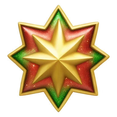Golden star for tree top, with red and green sparkle accents sticker