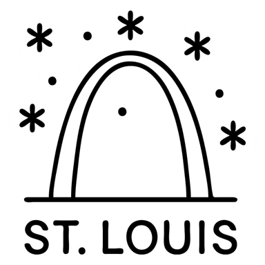 Saint Louis Gateway Arch with snowflakes falling around it and "ST. LOUIS" text sticker