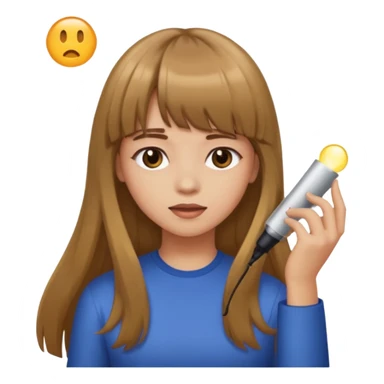 a girl with light skin and brown long hair with bangs who is doing her hair sticker