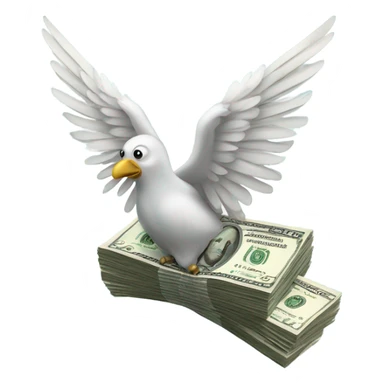 A banded stack of U.S. dollar bills with feather wings, as if flying. sticker