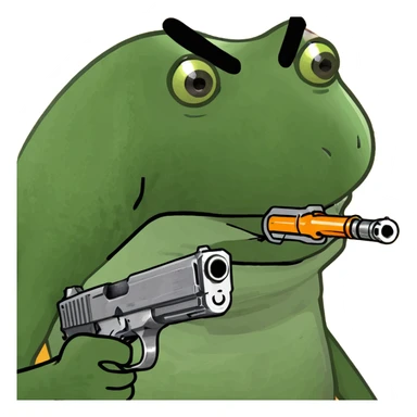 bufo frog meme brandishing a gun, enraged sticker