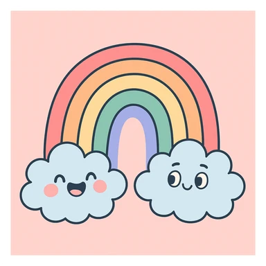 a pastel rainbow with fluffy clouds sticker