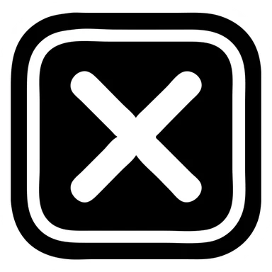 Create a rounded square checkbox icon with a solid black fill, thick white outline, and a bold white X inside. Match the style and contrast of the reference image for high visibility. Ensure no transparency except outside the icon area. sticker