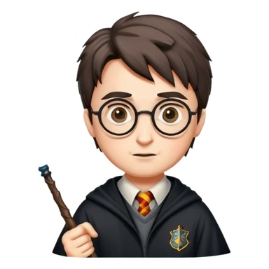 Harry Potter with glasses, lightning scar, and wand sticker