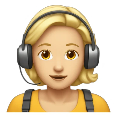 front profile of an emoji wearing an headset, women cocation, age 55, no glasses and blond hair sticker
