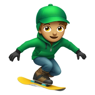 boy in green baseball cap snowboarding  sticker