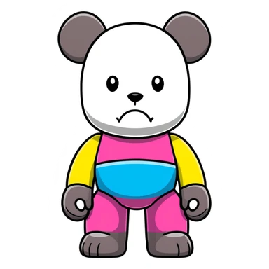 Bearbrick figure with classic KAWS crossed-out X eyes, colorful bear-shaped collectible toy with articulated limbs sticker