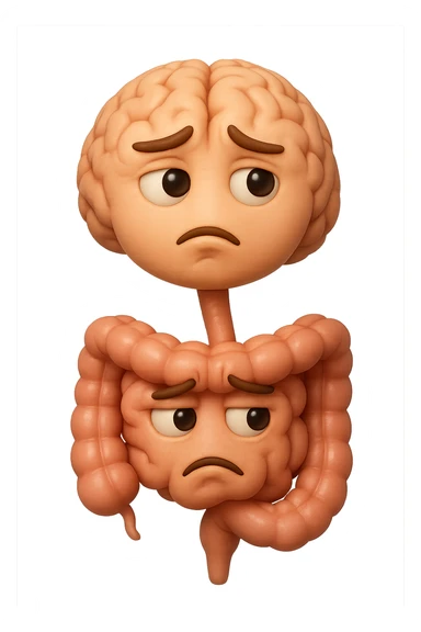 EMOJI STILE IPHONE 3D DI cervello e intestino umani collegati verticalmente con espressione dubbiosa in volto E FALLO MOLTO REALISTICO IN 3D sticker