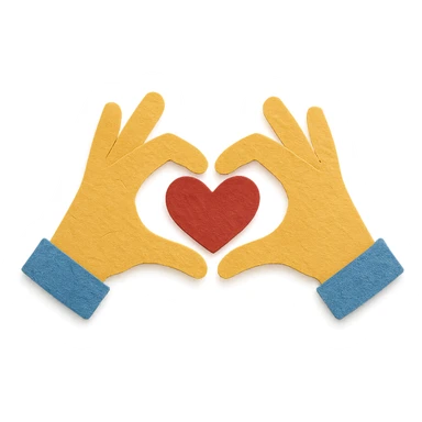 paper craft style heart hands gesture sticker