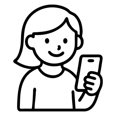 a girl holding a smartphone, smiling sticker