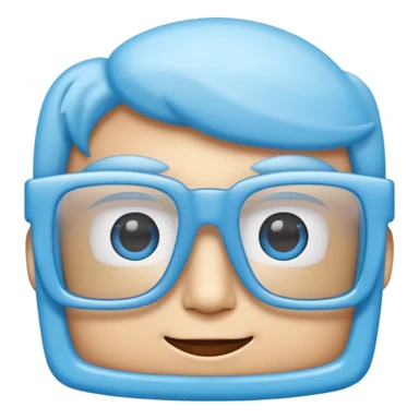 A 3D cartoon sky-blue square spectacle, slightly thick frame, glossy surface, minimal plain background, Only glasses. sticker