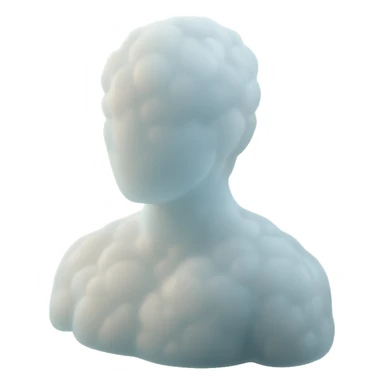 person made entirely of pure white puffy clouds, shoulders up, front view, matte glass style sticker