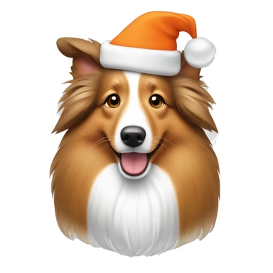 White, light brown and orange Sheltie dog with Christmas hat sticker