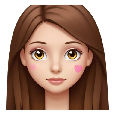 teenage girl with straighter long brown hair, hazel eyes, wearing blush and mascara, emoji style sticker
